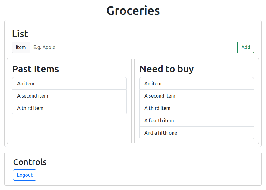 Groceries List Layout